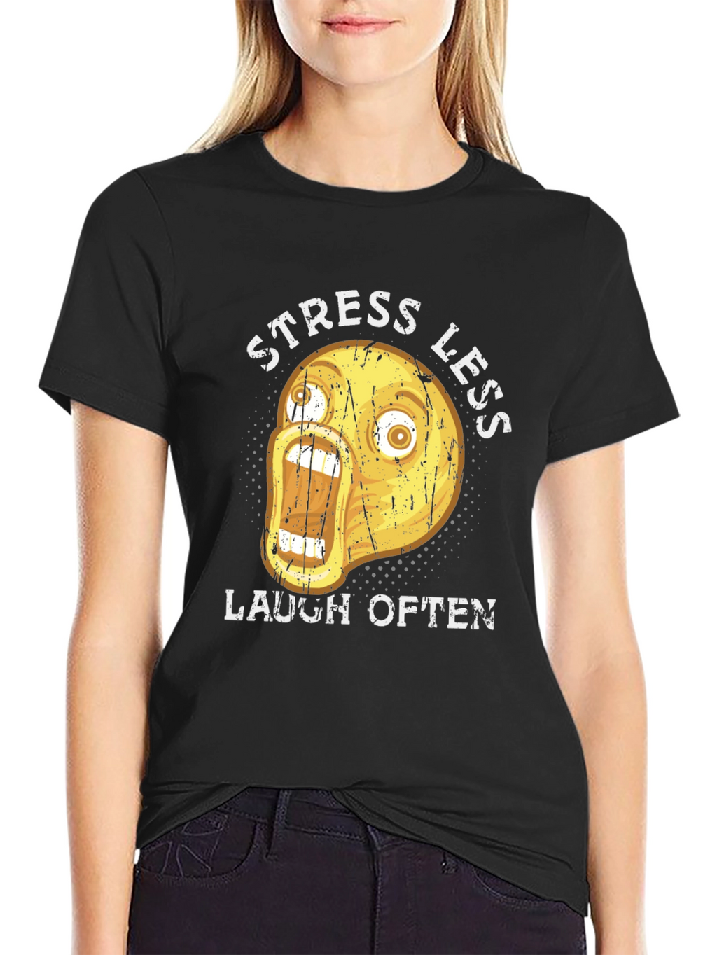 Funny Emoji Graphic T-Shirt - Stress Less Laugh Often