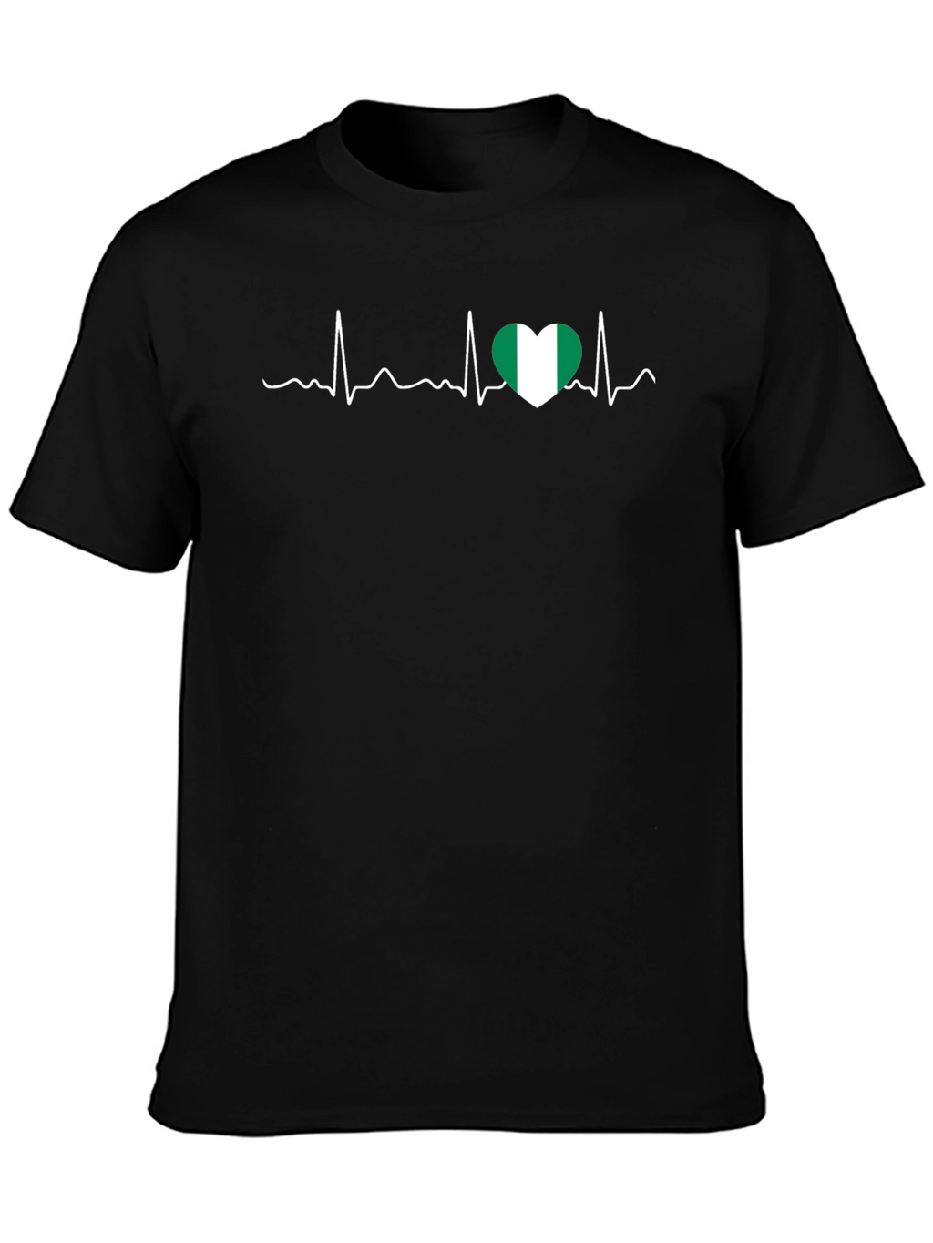 Nigeria Heartbeat T-Shirt - Black Crew Neck Tee