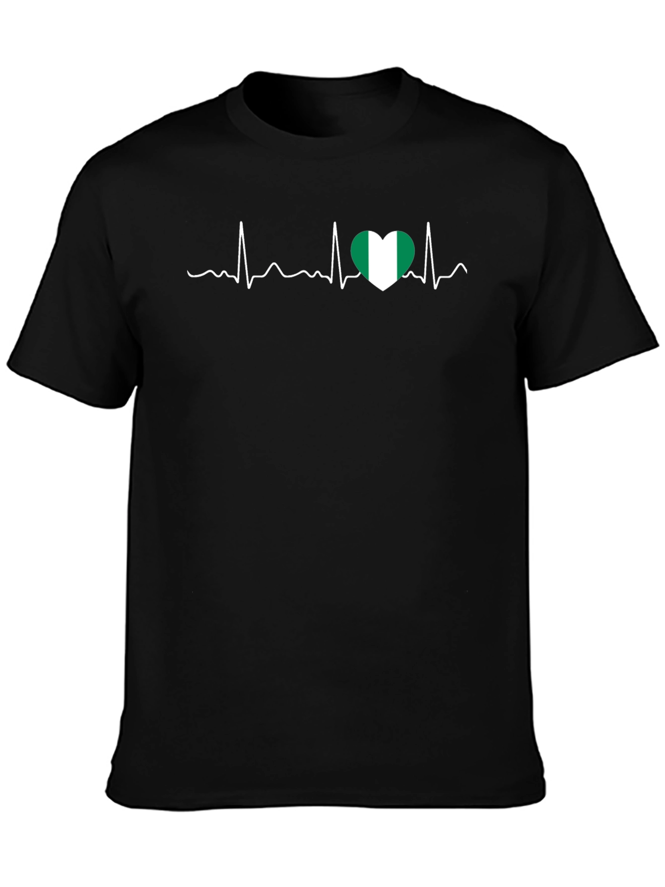 Nigeria Heartbeat T-Shirt - Black Crew Neck Tee