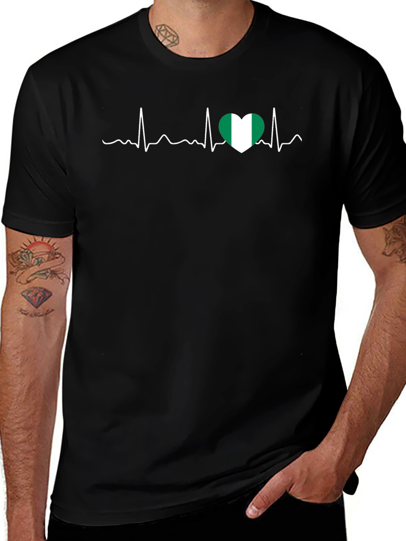 Nigeria Heartbeat T-Shirt - Black Crew Neck Tee