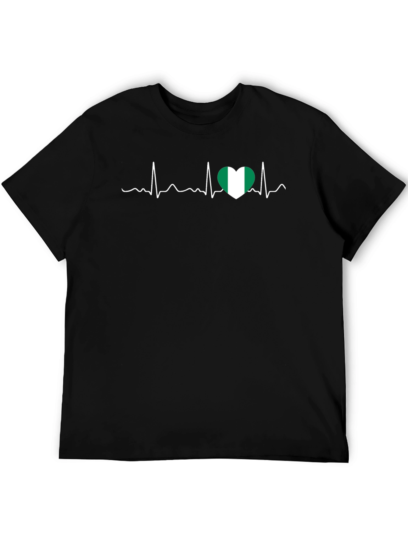 Nigeria Heartbeat T-Shirt - Black Crew Neck Tee
