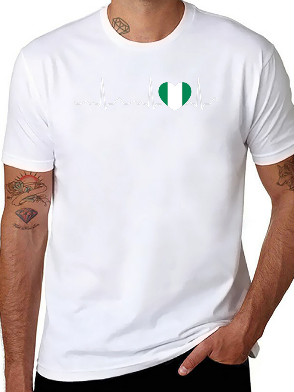 Nigeria Heartbeat T-Shirt - Black Crew Neck Tee