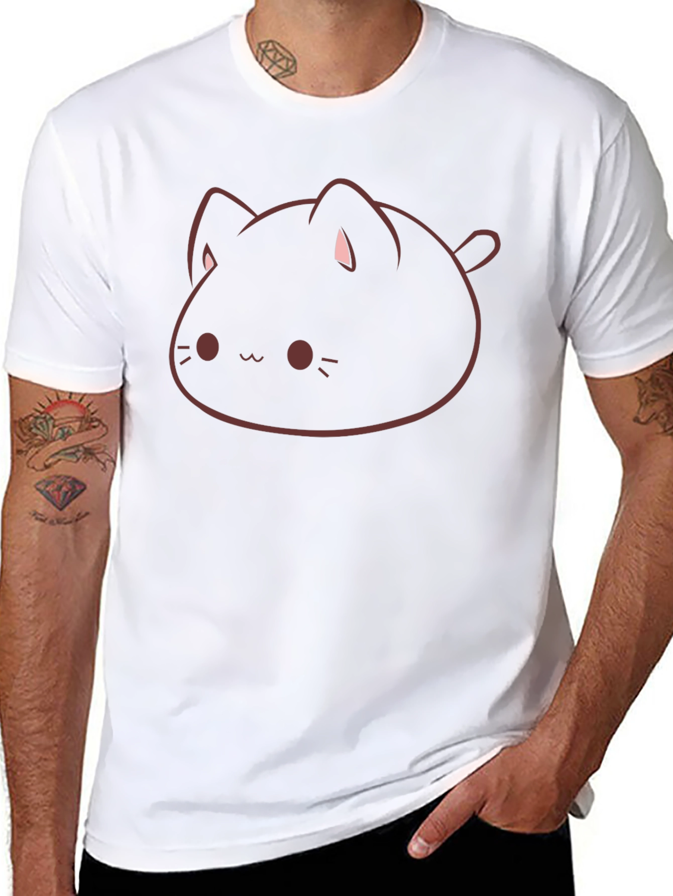 Cute Cat Graphic Black T-Shirt - Mens Style