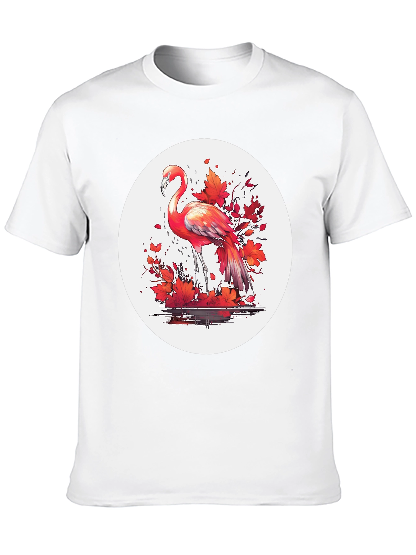 Flamingo T-Shirt: Red Autumn Leaves Design