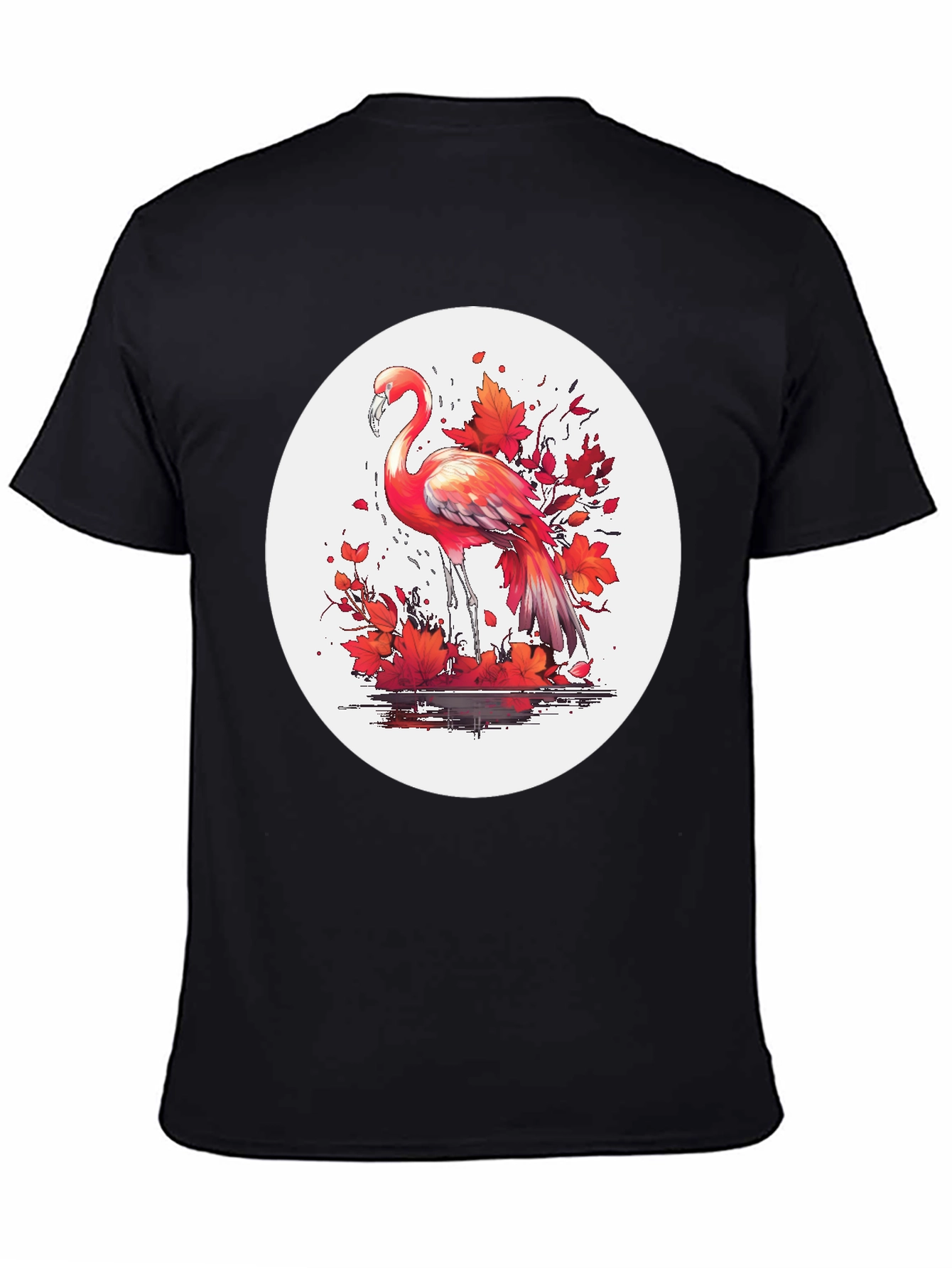 Flamingo T-Shirt: Red Autumn Leaves Design