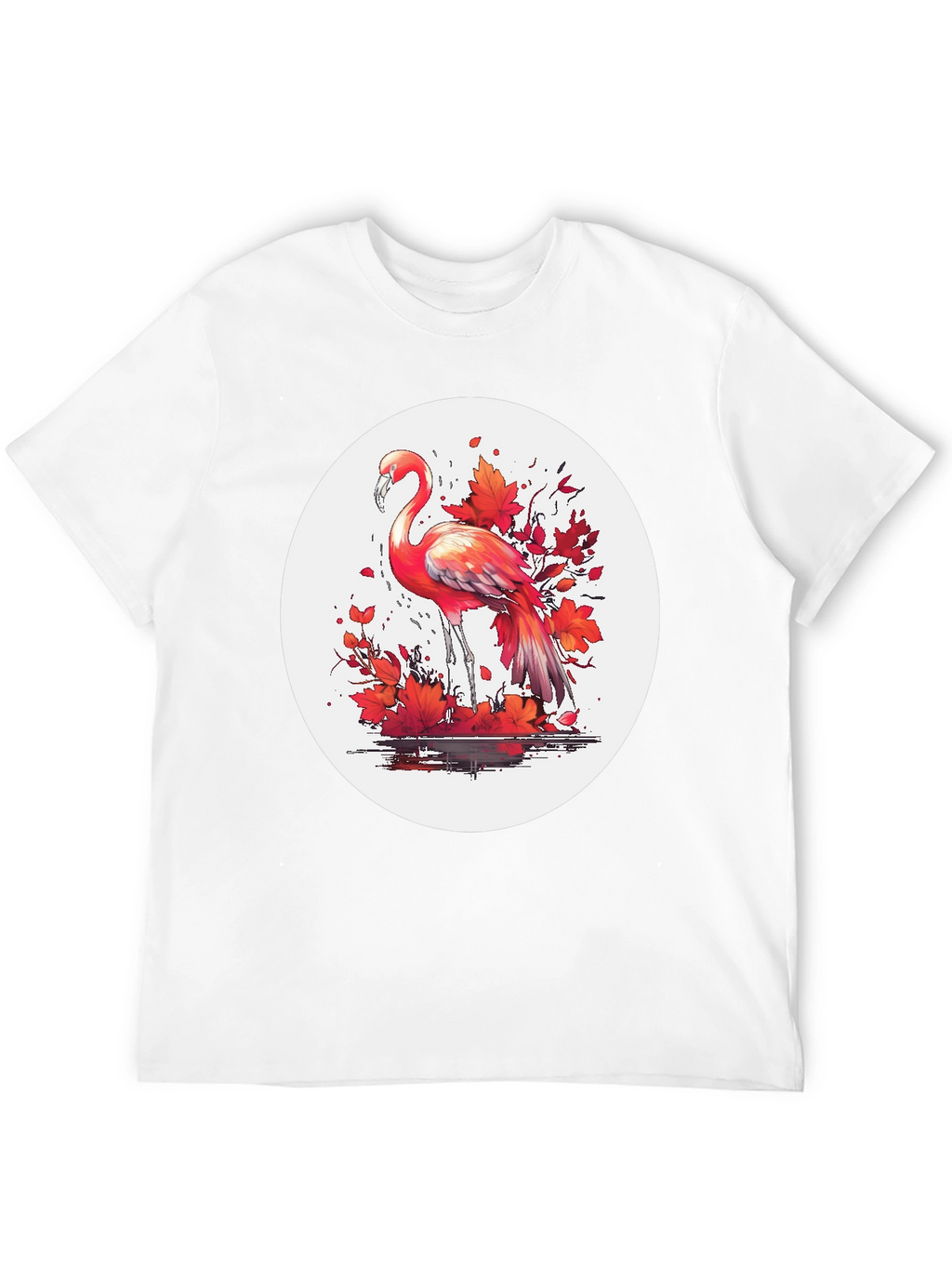 Flamingo T-Shirt: Red Autumn Leaves Design