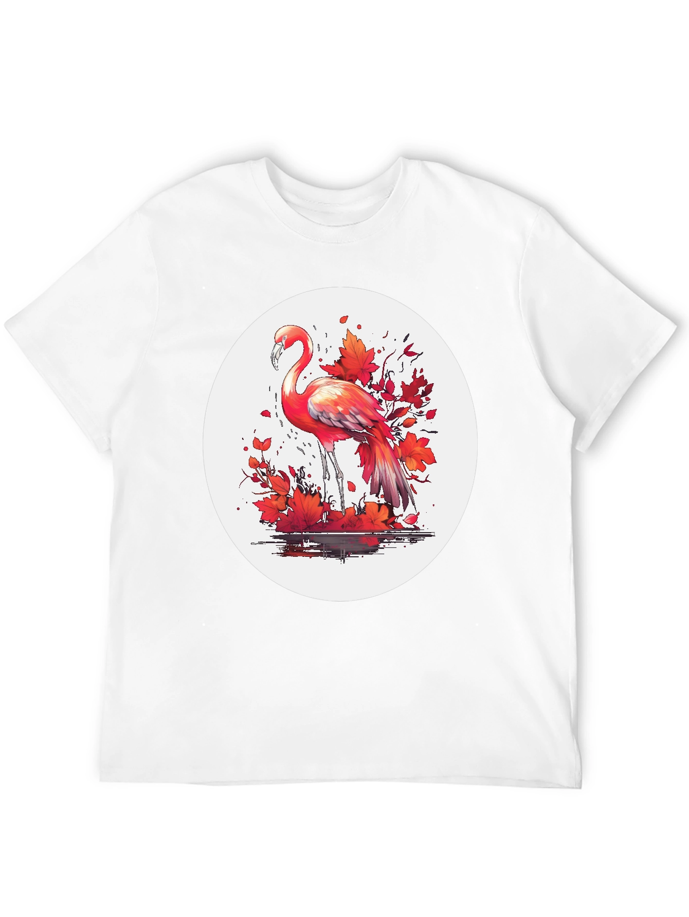 Flamingo T-Shirt: Red Autumn Leaves Design