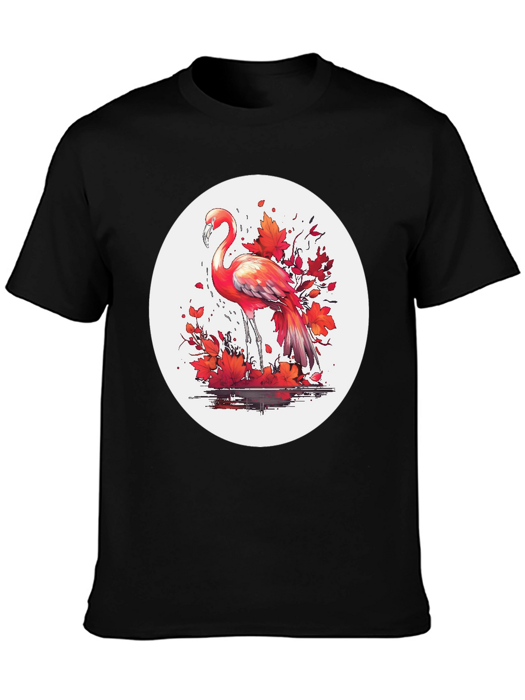 Flamingo T-Shirt: Red Autumn Leaves Design