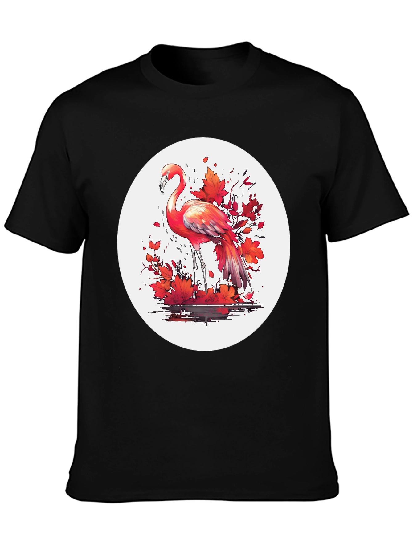 Flamingo T-Shirt: Red Autumn Leaves Design