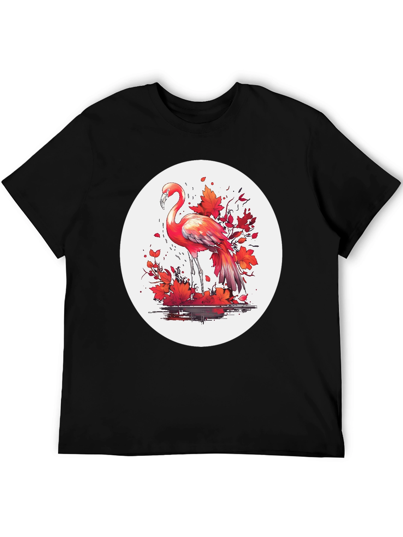 Flamingo T-Shirt: Red Autumn Leaves Design