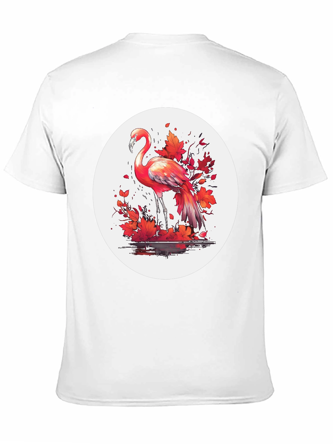 Flamingo T-Shirt: Red Autumn Leaves Design