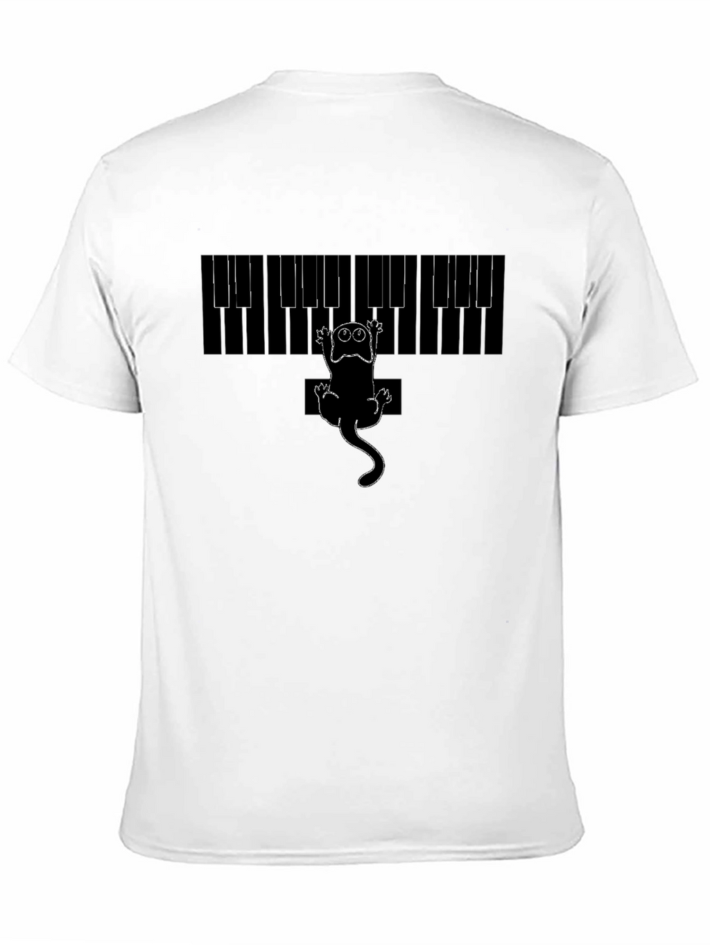 Piano Cat Graphic Tee - Black Cotton T-Shirt