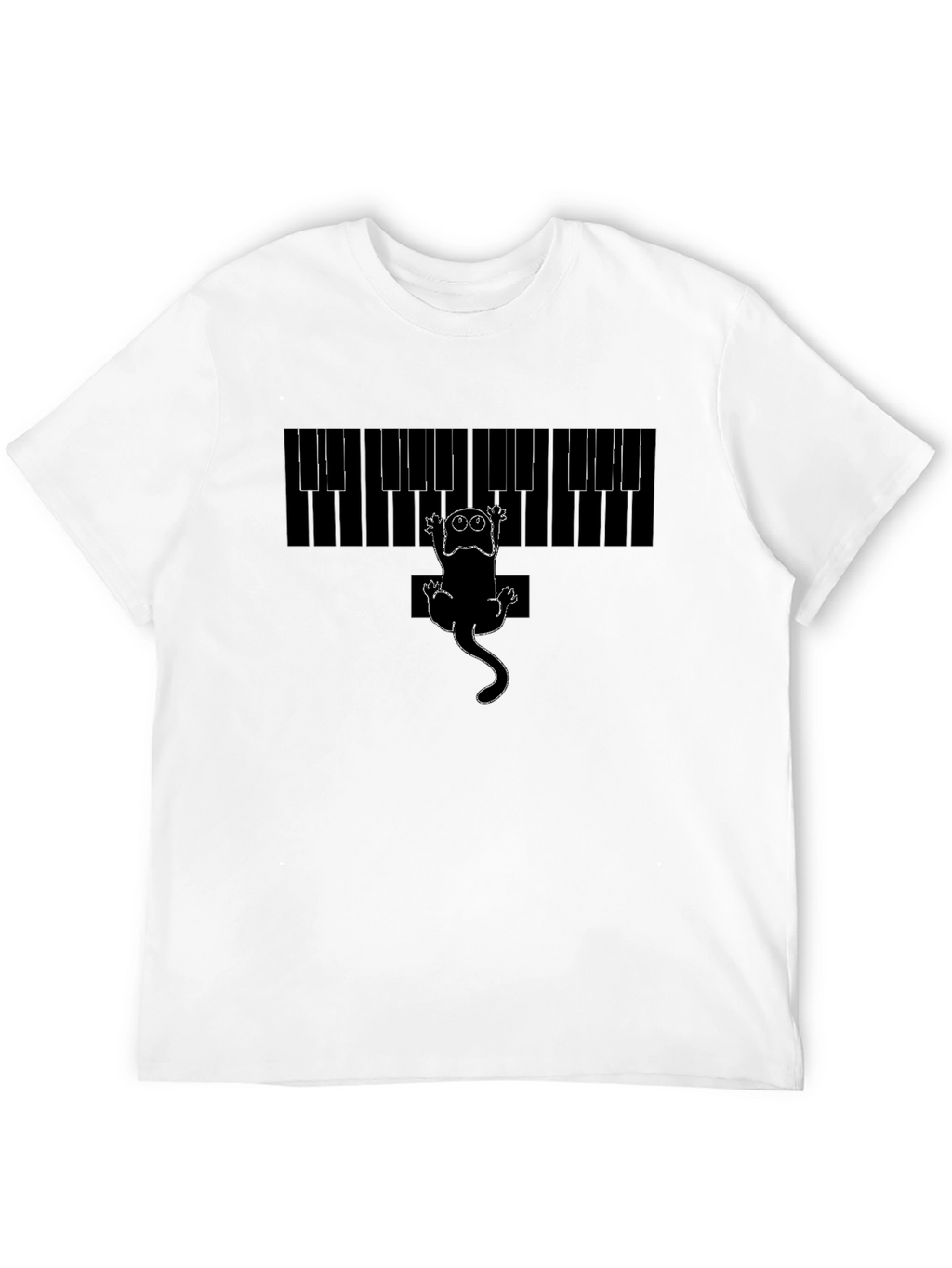 Piano Cat Graphic Tee - Black Cotton T-Shirt