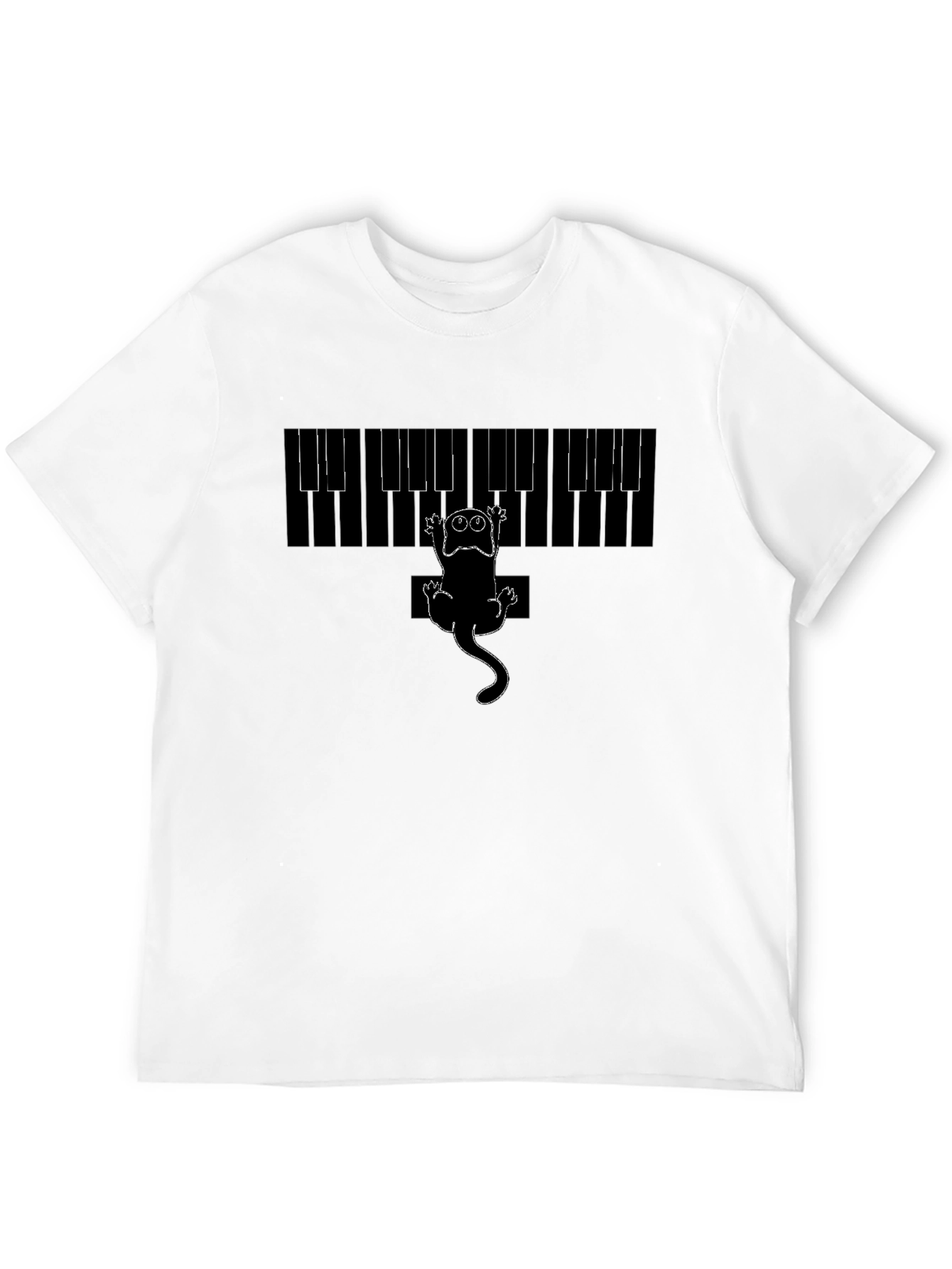 Piano Cat Graphic Tee - Black Cotton T-Shirt