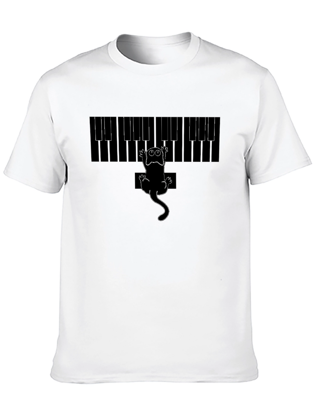 Piano Cat Graphic Tee - Black Cotton T-Shirt