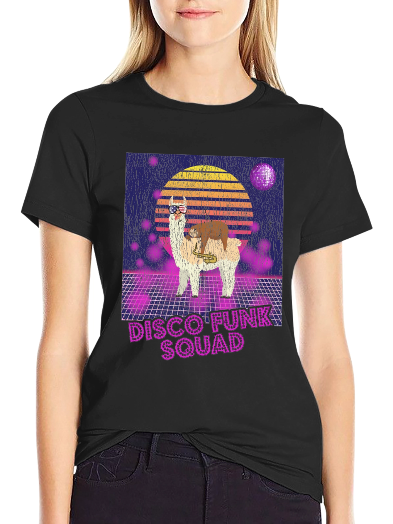 Disco Funk Squad T-Shirt - Retro Llama Design