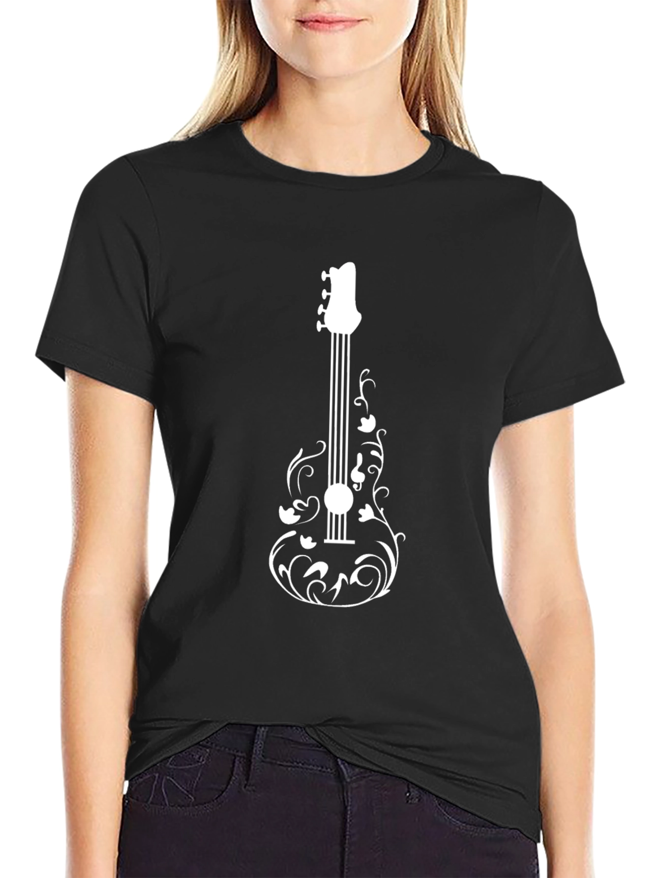 Guitar Floral T-Shirt - Black