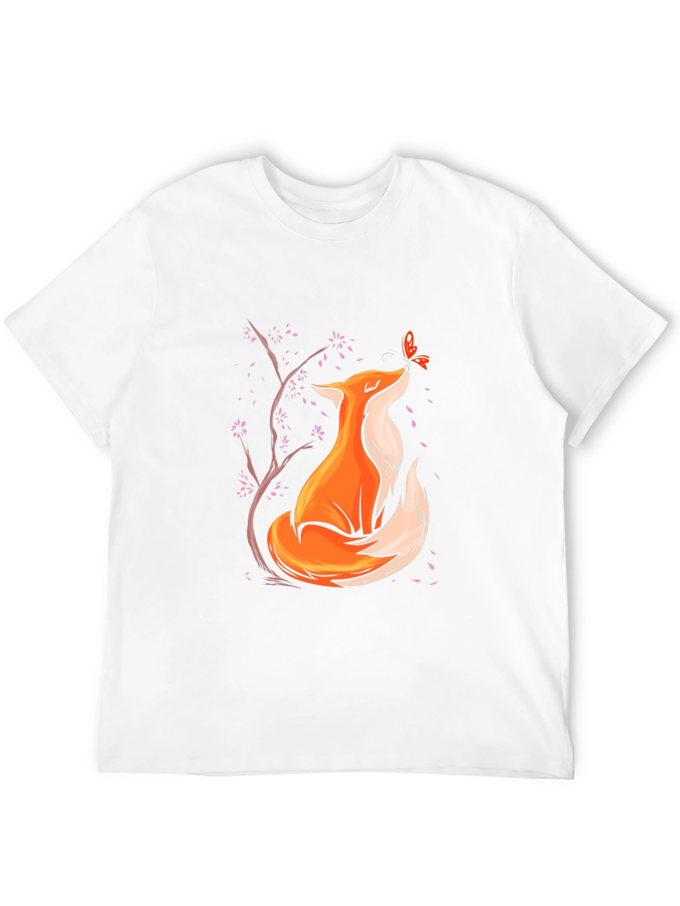 Fox and Butterfly Graphic Black T-Shirt