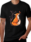 Fox and Butterfly Graphic Black T-Shirt