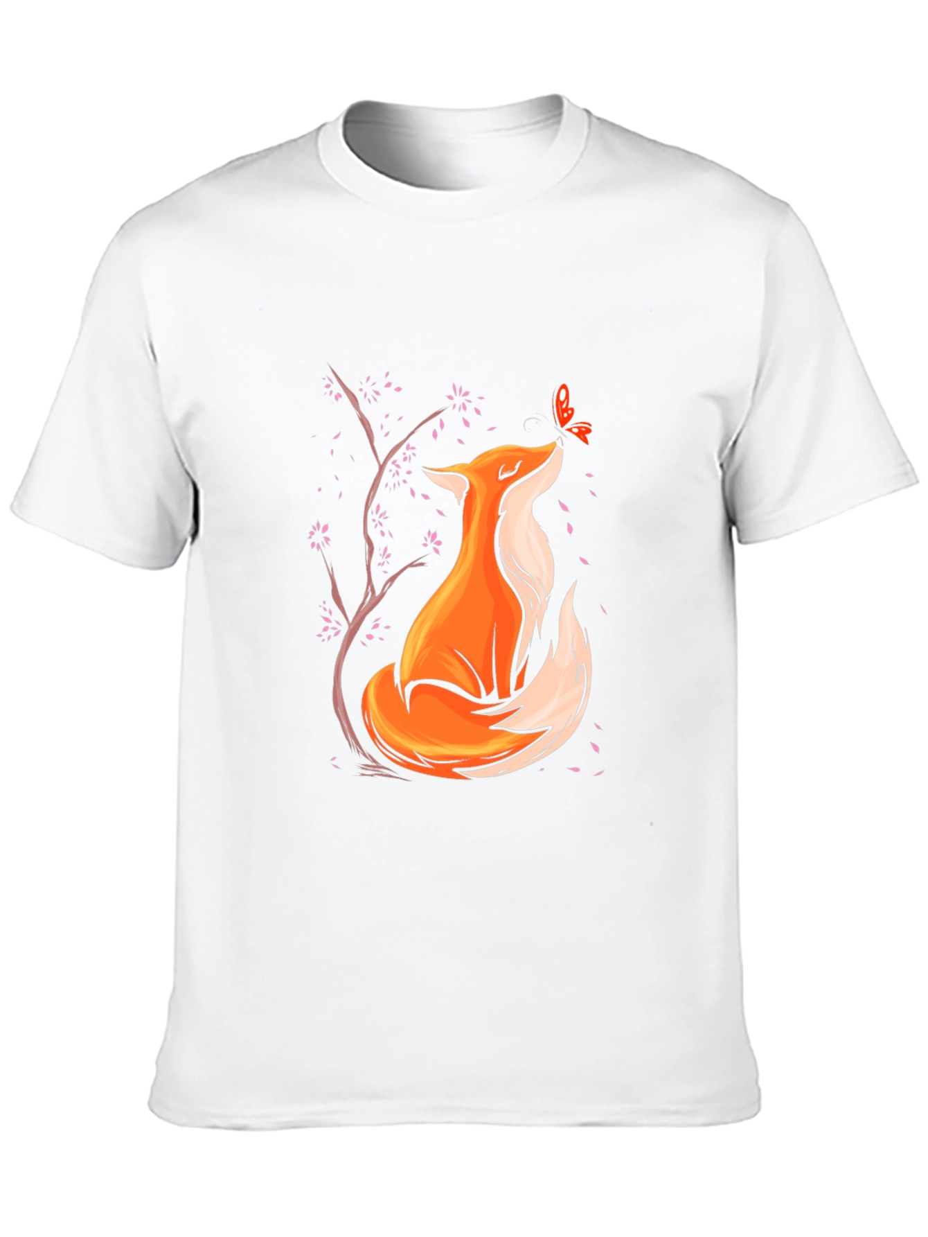 Fox and Butterfly Graphic Black T-Shirt