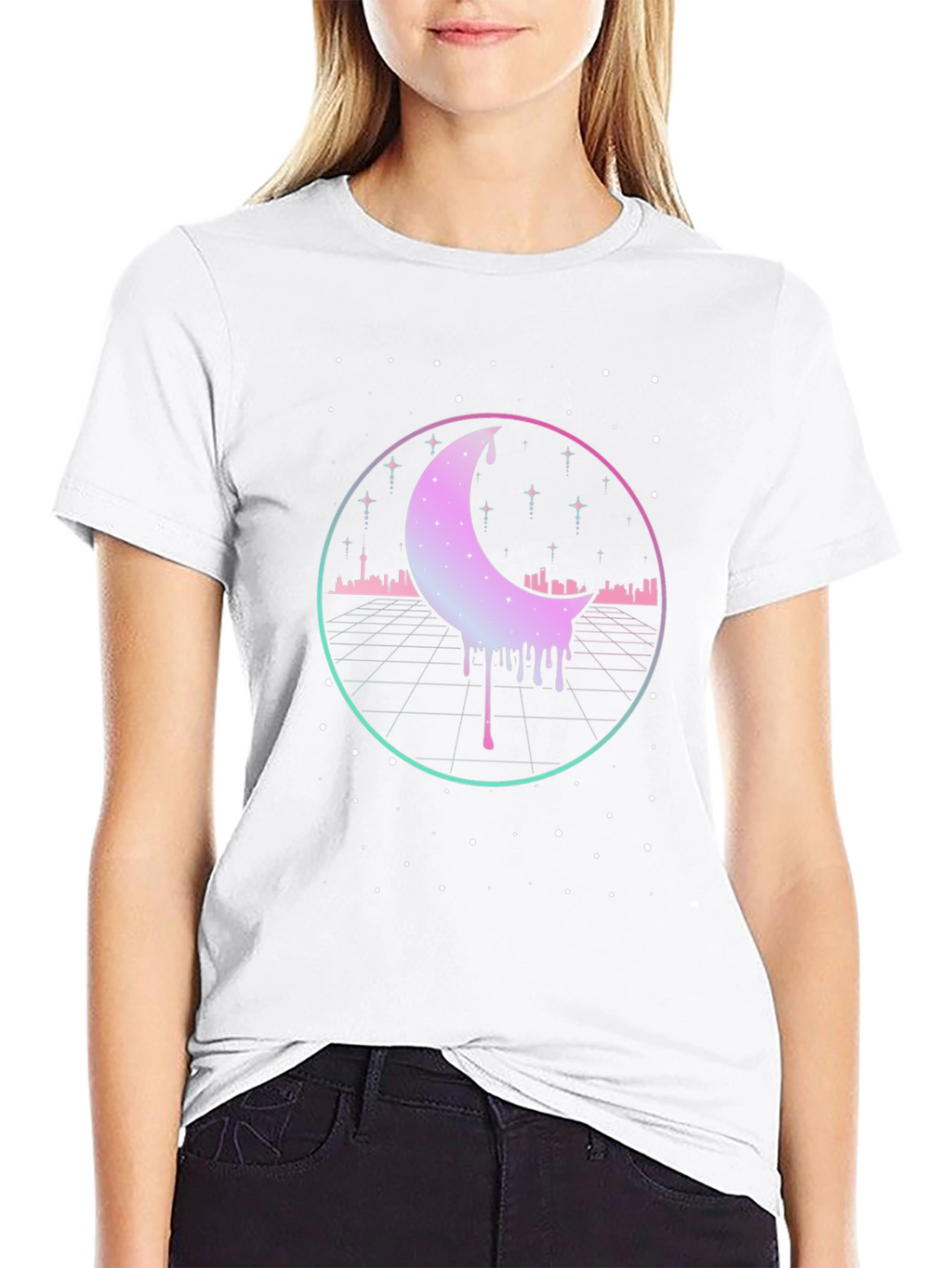 Retro Moon Drip Graphic T-Shirt - Vaporwave Aesthetic