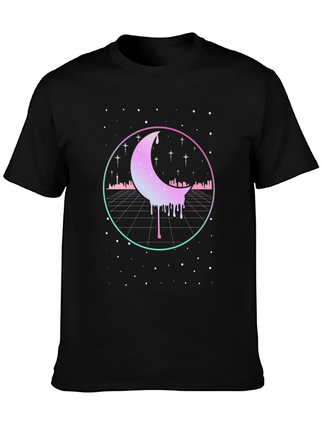 Retro Moon Drip Graphic T-Shirt - Vaporwave Aesthetic