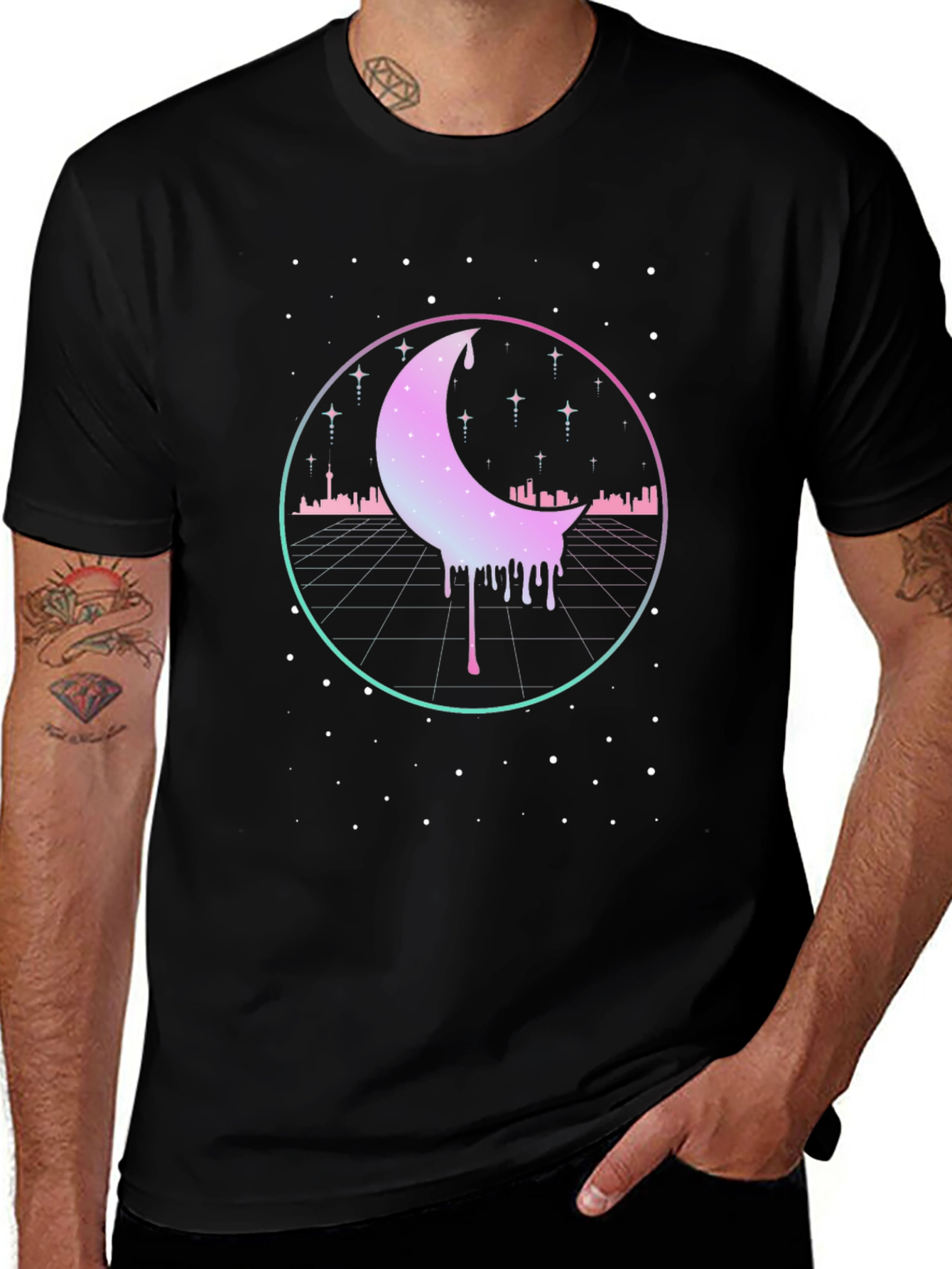 Retro Moon Drip Graphic T-Shirt - Vaporwave Aesthetic