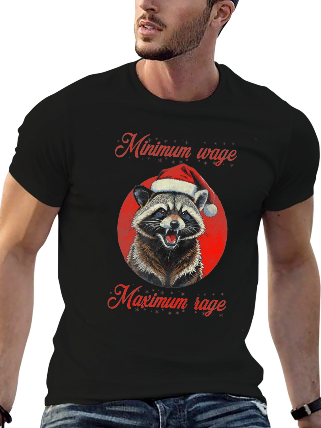 Minimum Wage Maximum Rage Raccoon Christmas T-Shirt