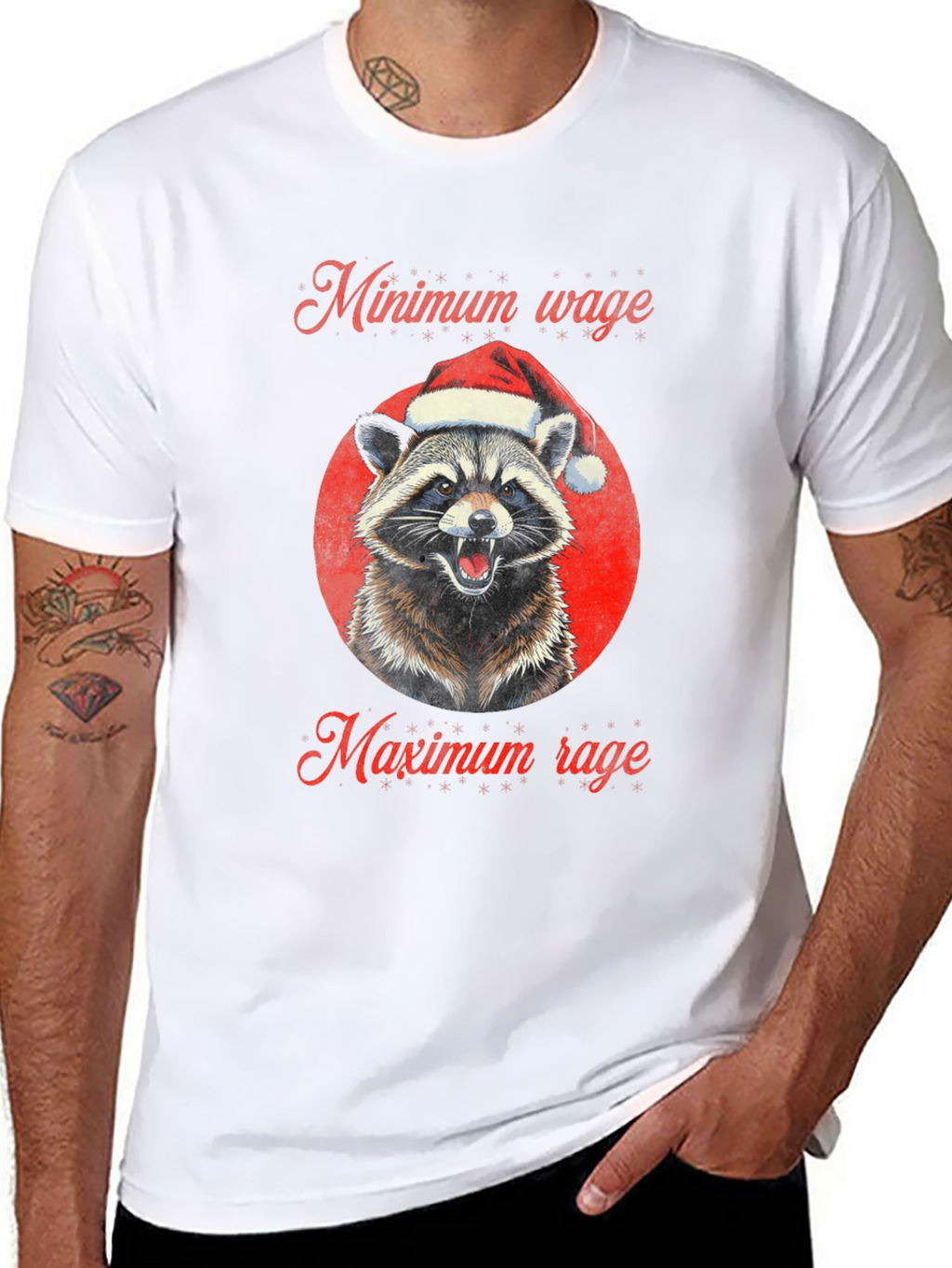 Minimum Wage Maximum Rage Raccoon Christmas T-Shirt