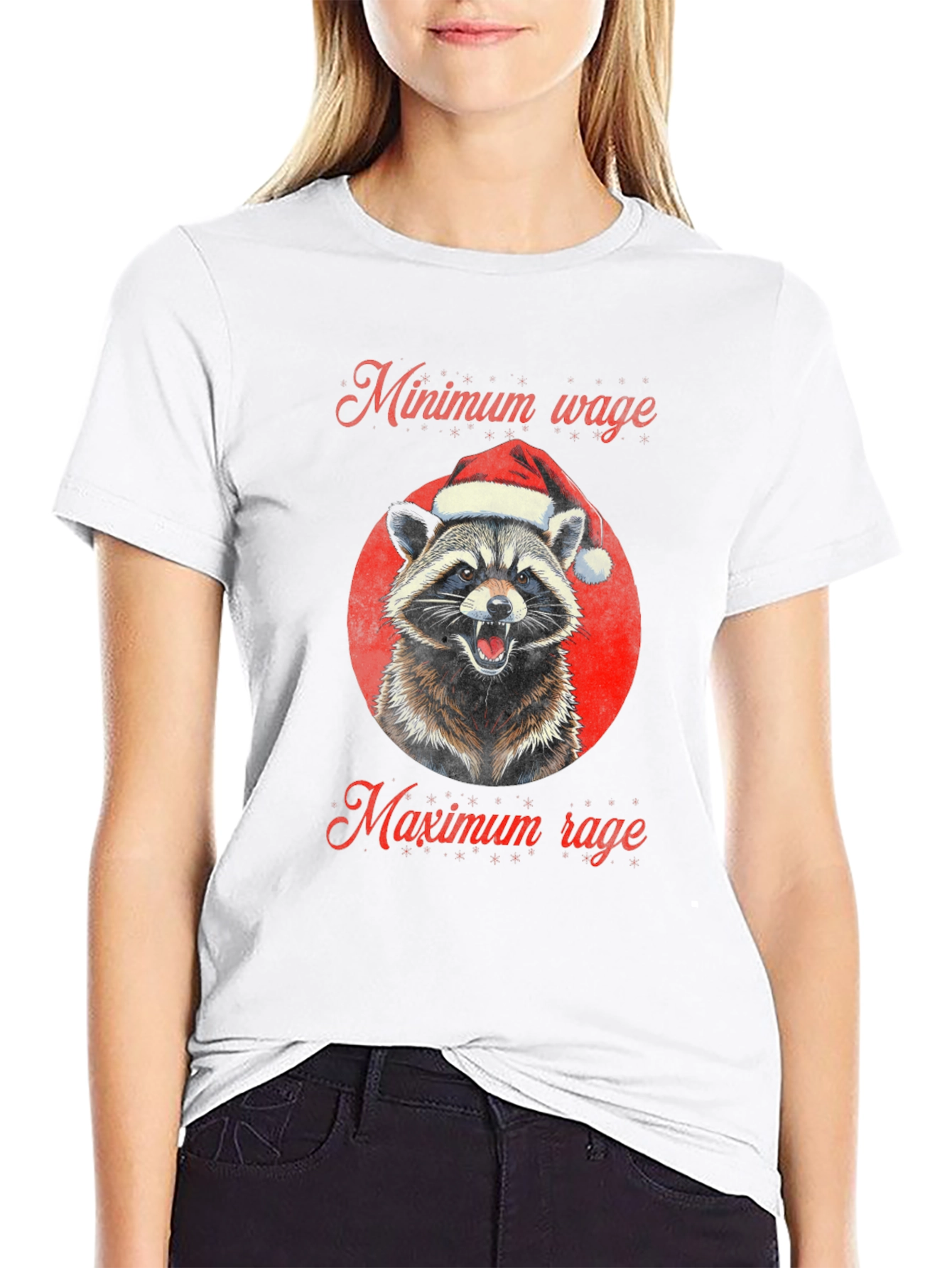 Minimum Wage Maximum Rage Raccoon Christmas T-Shirt