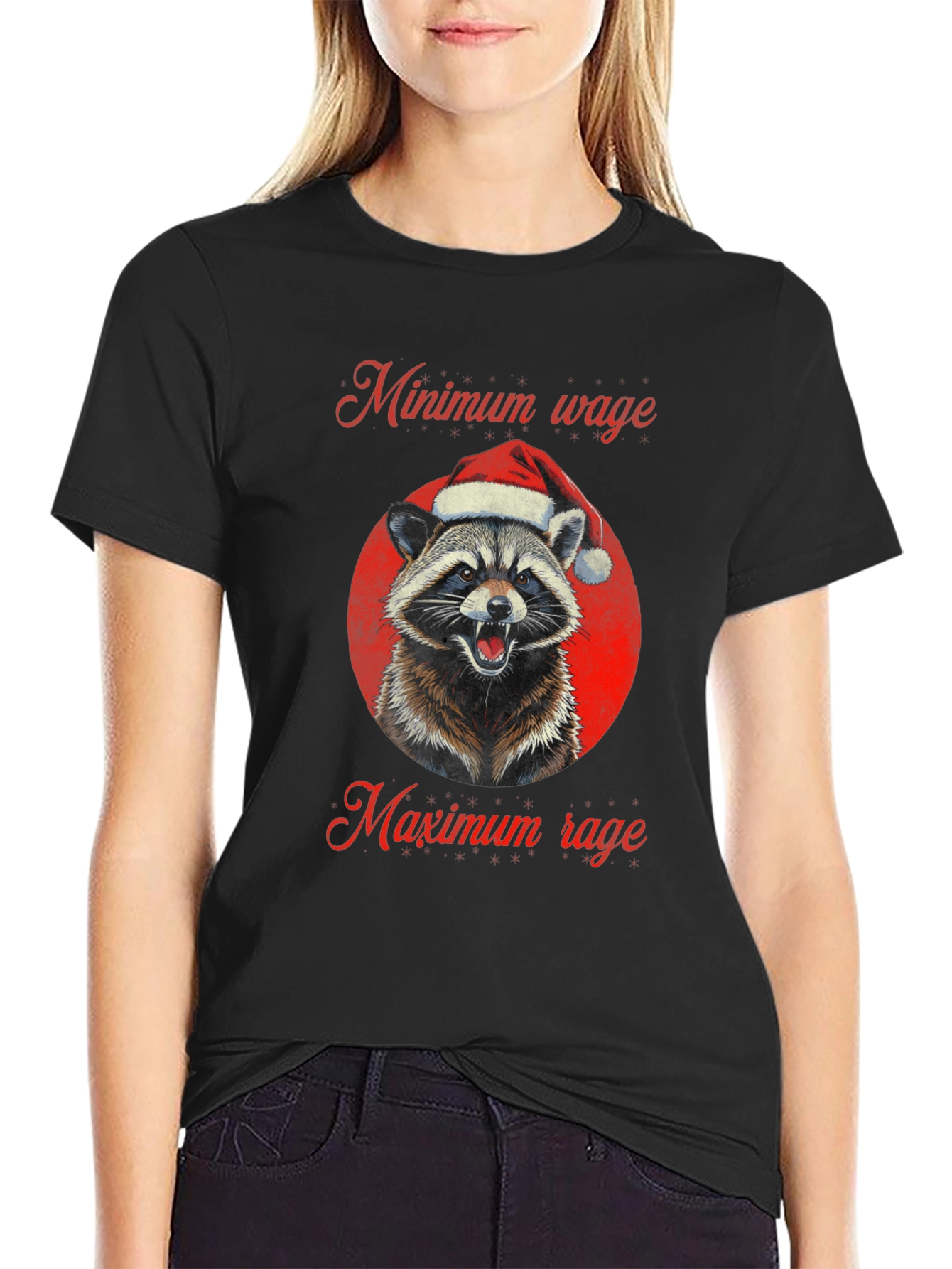 Minimum Wage Maximum Rage Raccoon Christmas T-Shirt