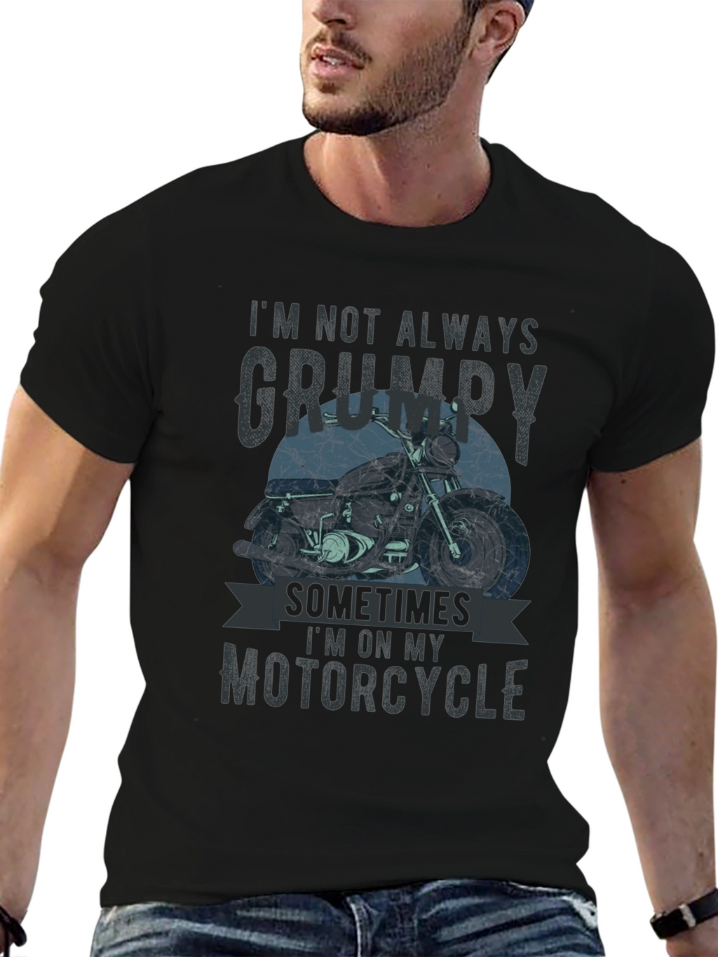 Grumpy Motorcycle T-Shirt - Mens Black Graphic Tee