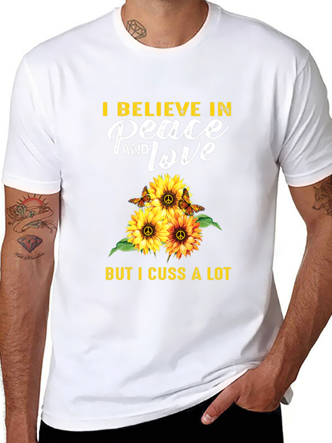 Peace Love Cuss T-Shirt Sunflower Hippie Graphic Tee