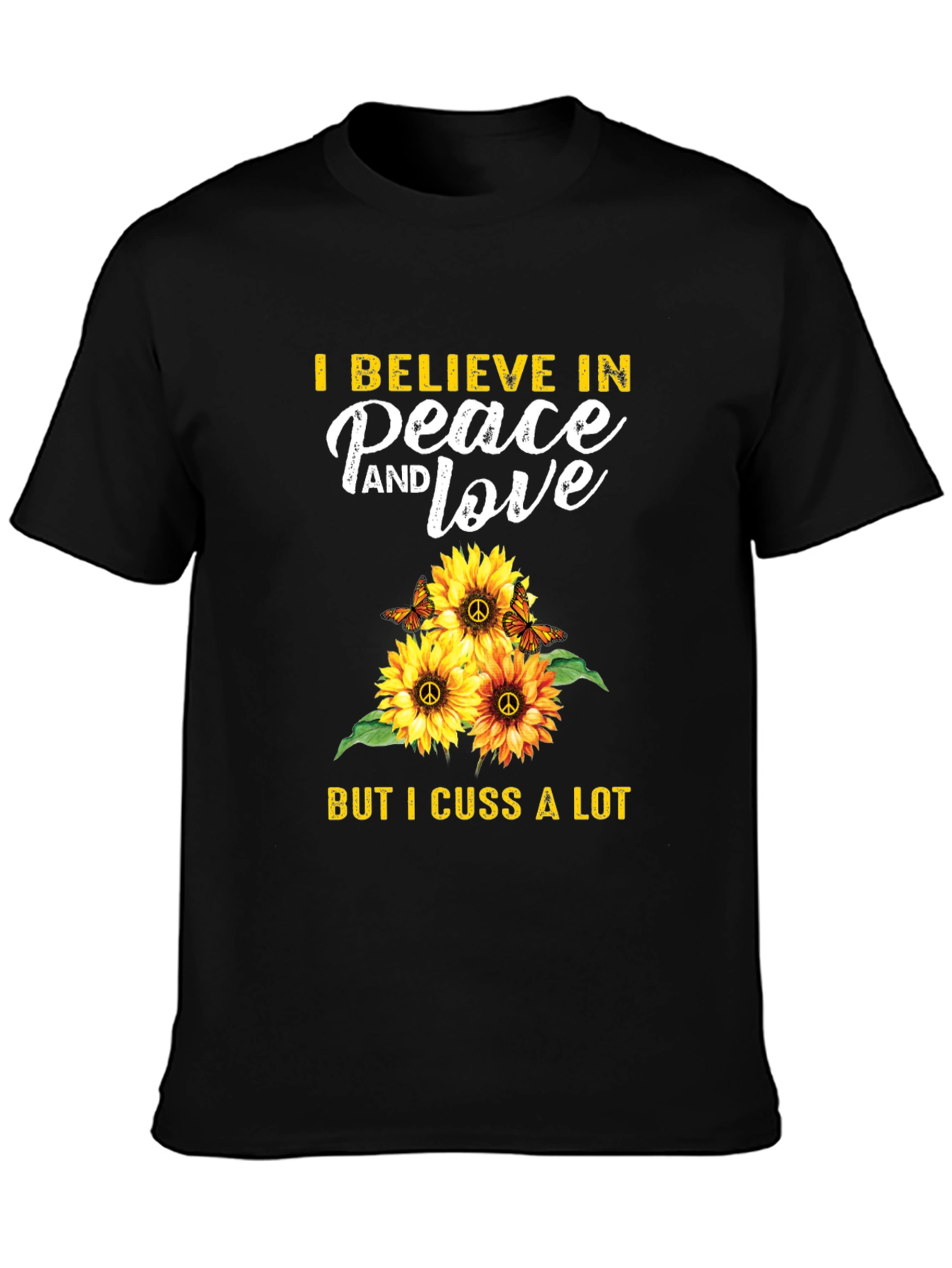 Peace Love Cuss T-Shirt Sunflower Hippie Graphic Tee