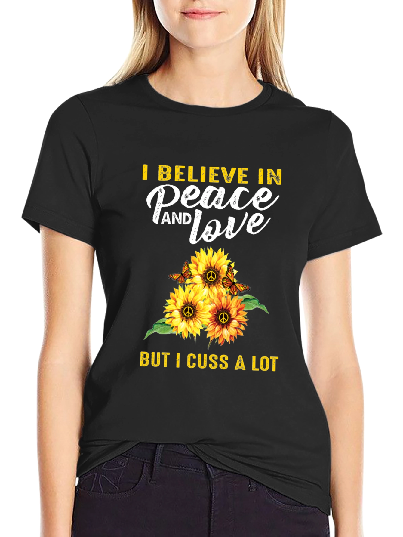 Peace Love Cuss T-Shirt Sunflower Hippie Graphic Tee