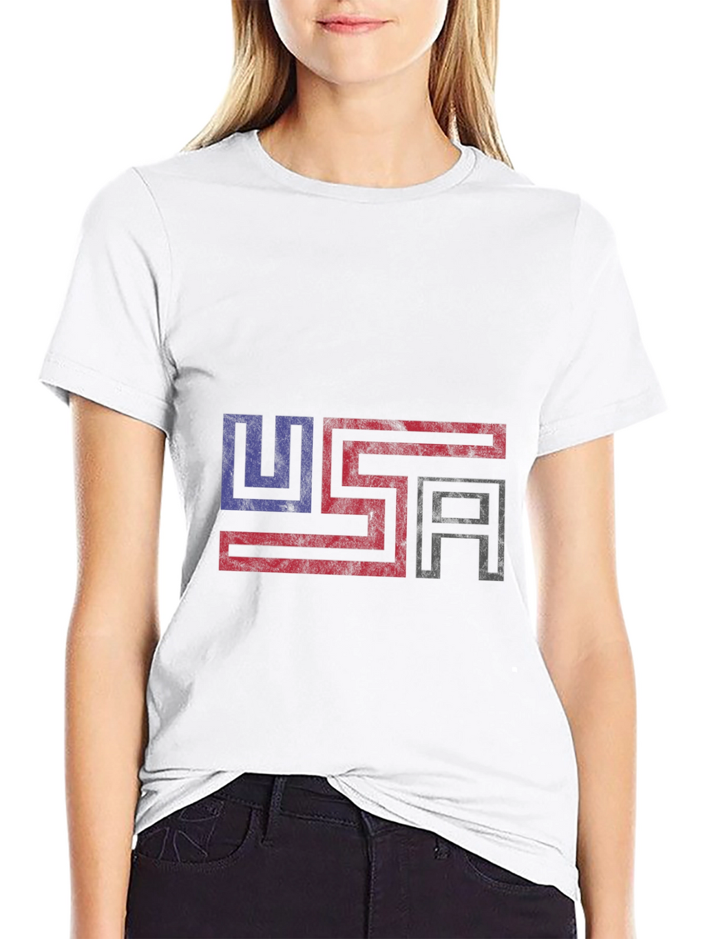 USA Flag Graphic Print Black T-Shirt