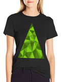Geometric Green Triangle Graphic Tee - Black Cotton T-Shirt