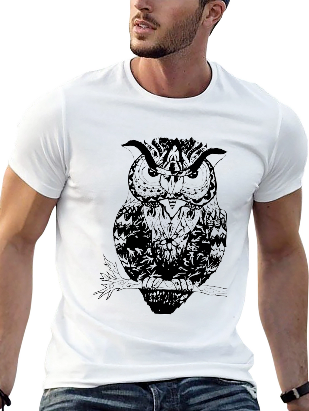 Mens Black Owl Graphic T-Shirt