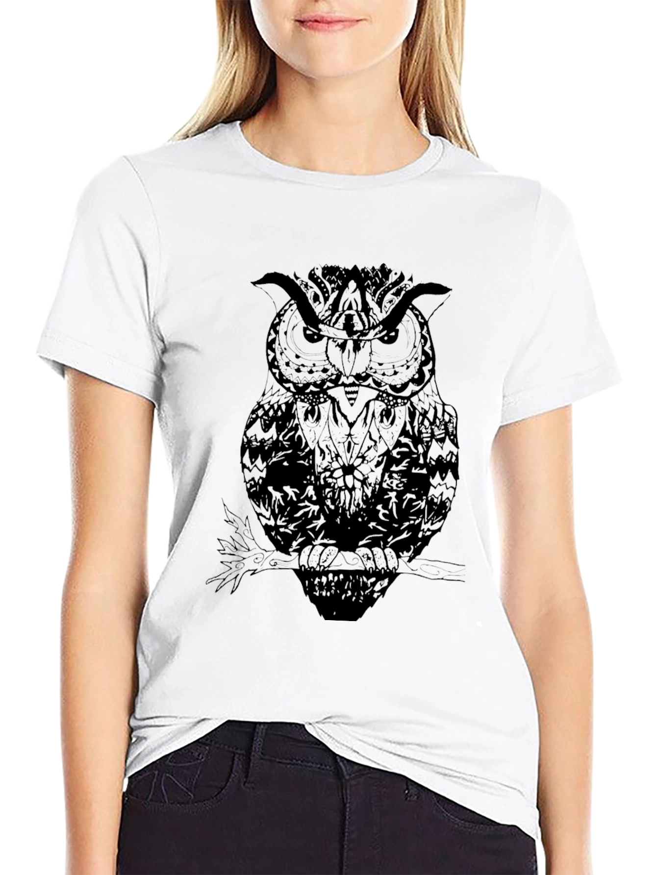 Mens Black Owl Graphic T-Shirt