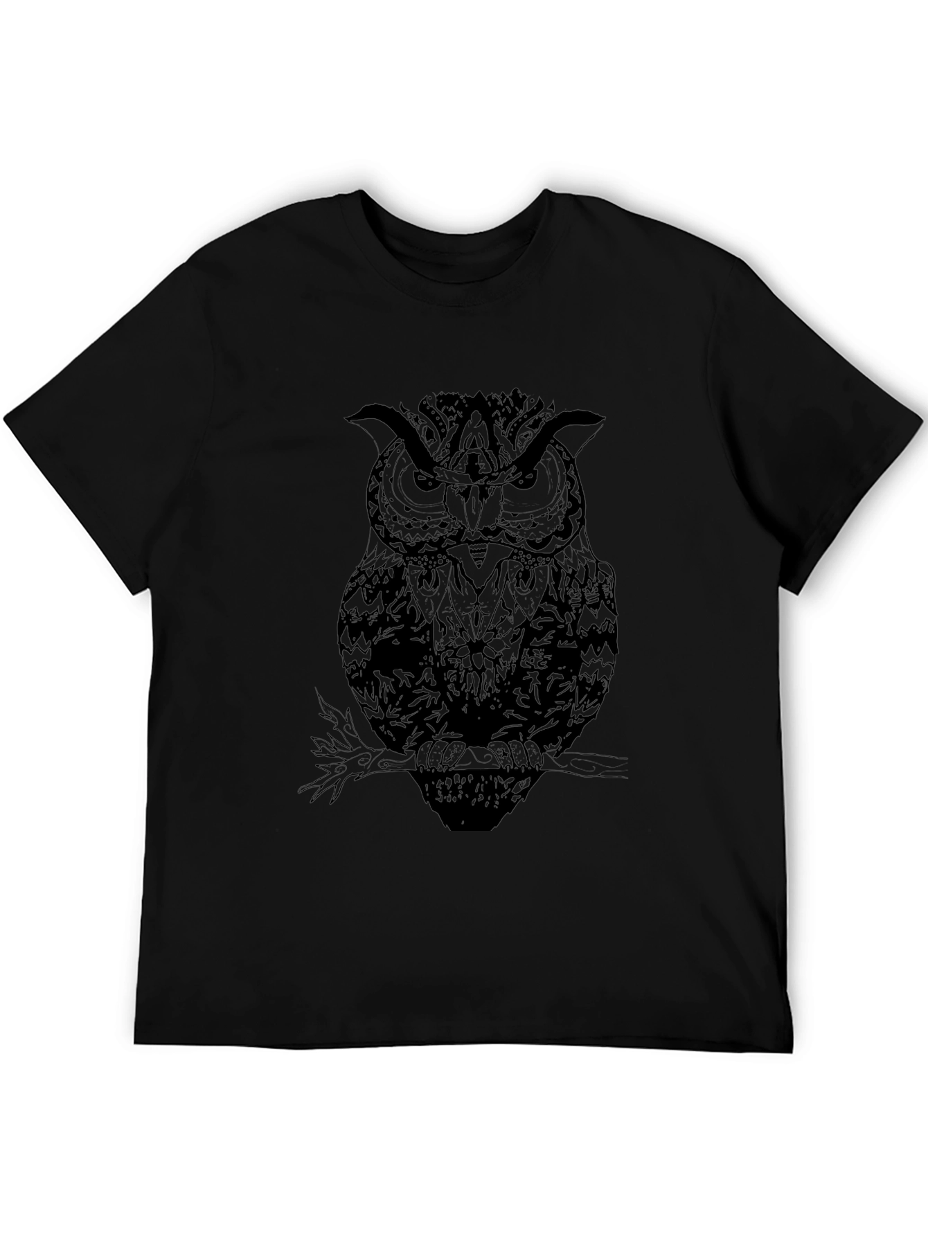 Mens Black Owl Graphic T-Shirt