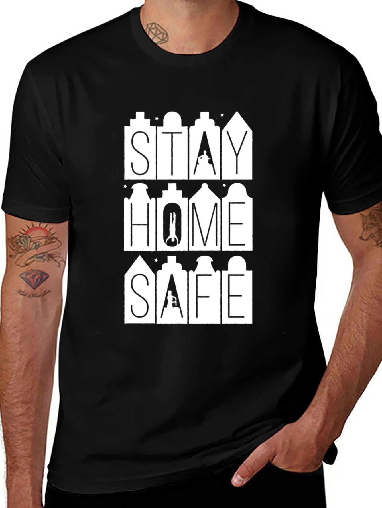 Stay Home Safe Black Graphic Tee