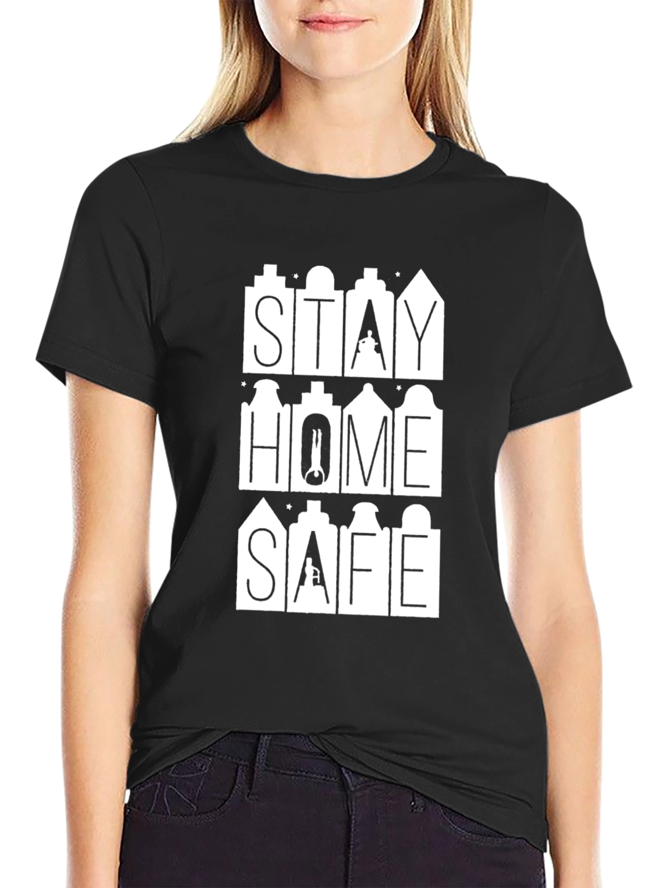 Stay Home Safe Black Graphic Tee