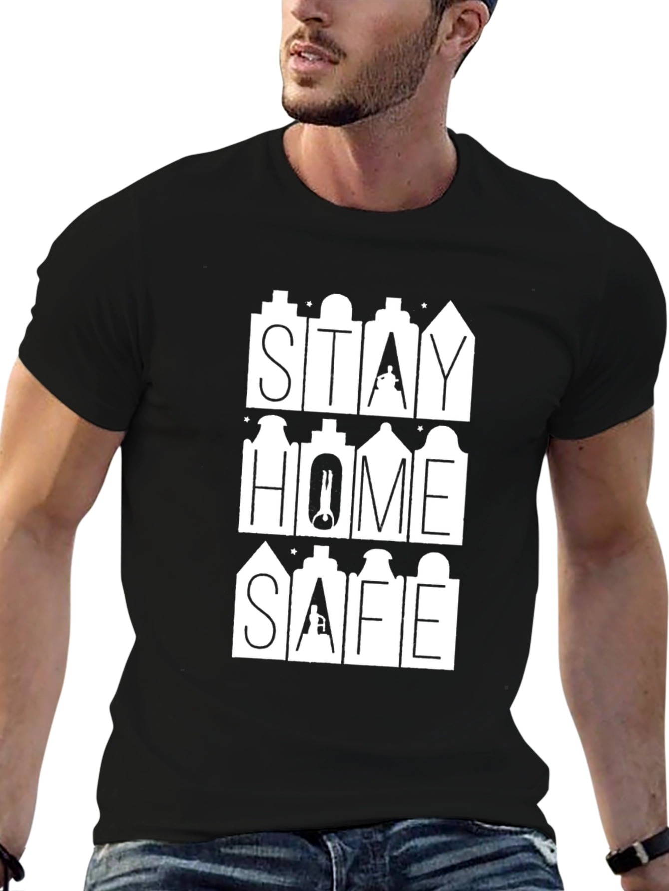 Stay Home Safe Black Graphic Tee