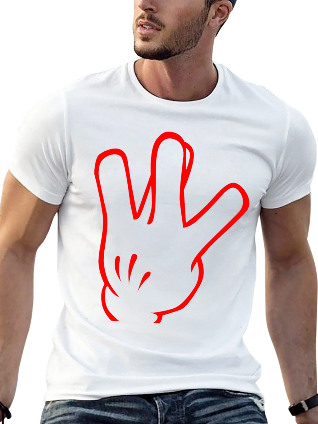 Black T-Shirt with Red Hand Sign Design