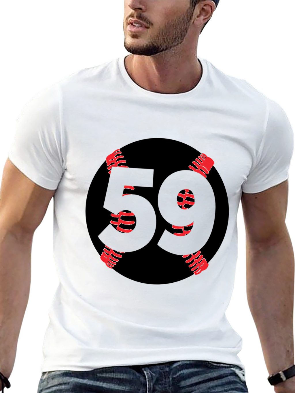 Black T-Shirt with Unique Number 59 Baseball Design