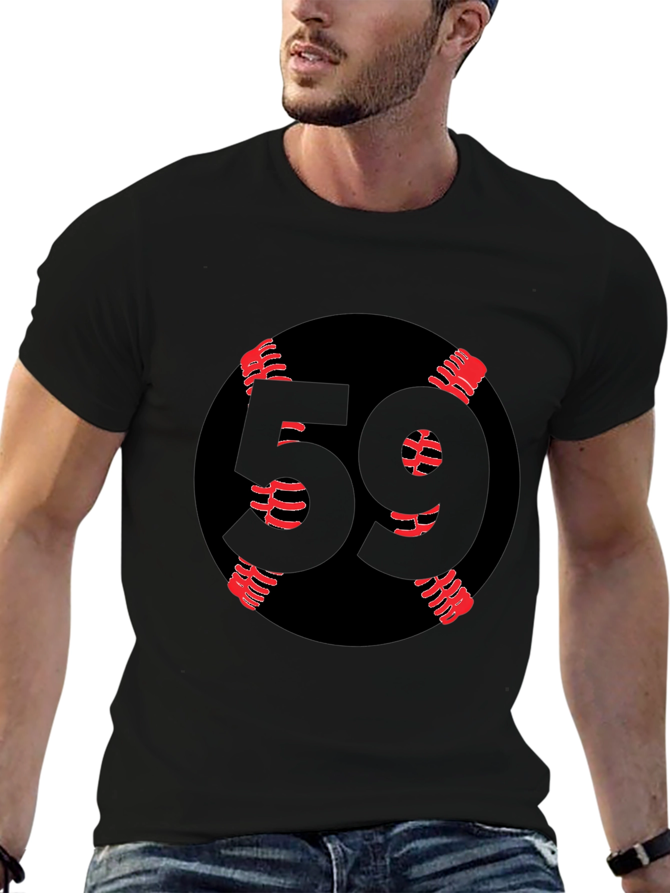 Black T-Shirt with Unique Number 59 Baseball Design
