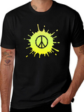 Peace Sign Splatter Graphic Tee - Black Cotton T-Shirt