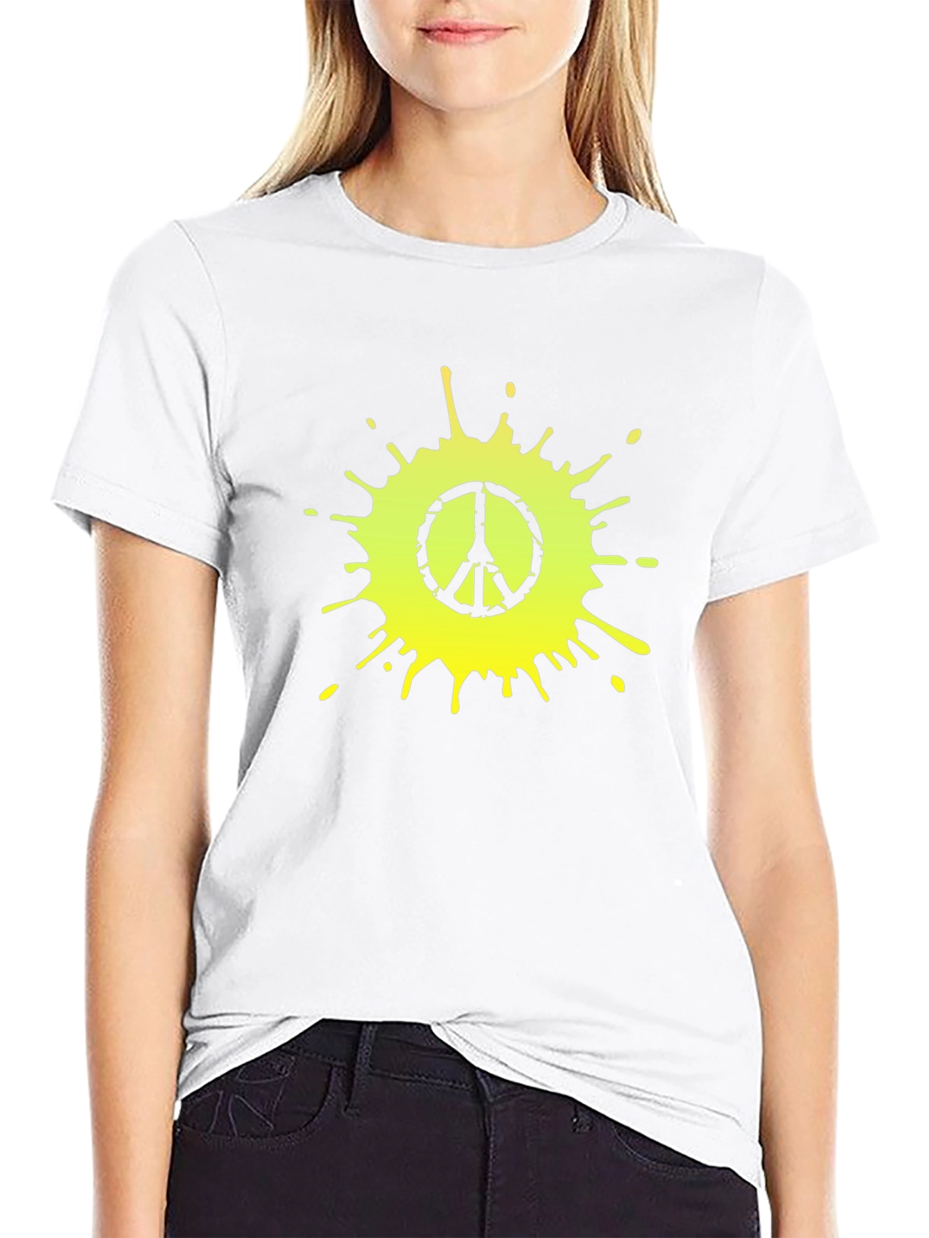 Peace Sign Splatter Graphic Tee - Black Cotton T-Shirt