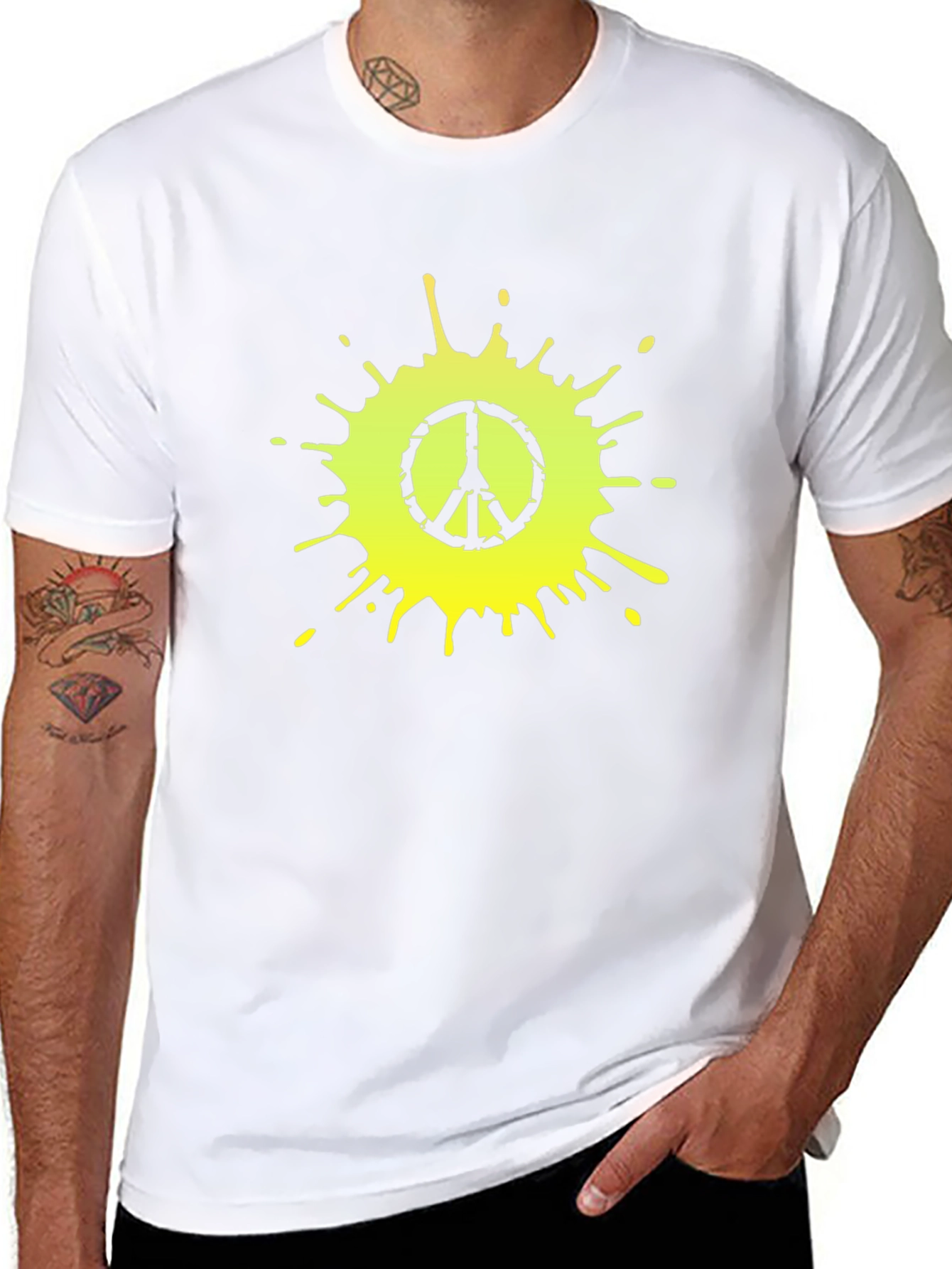 Peace Sign Splatter Graphic Tee - Black Cotton T-Shirt