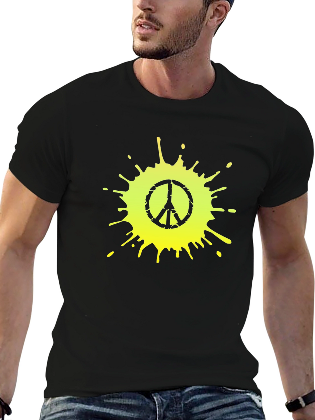 Peace Sign Splatter Graphic Tee - Black Cotton T-Shirt